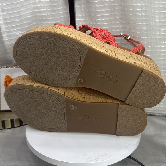 (O)Jessica Simpson Callri Woven Cork Platform Wedge Sandals in Coral Straw,Sz 9M - Picture 8 of 11